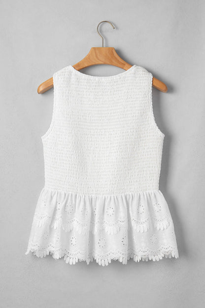 Smocked Lace Sleeveless Peplum Top