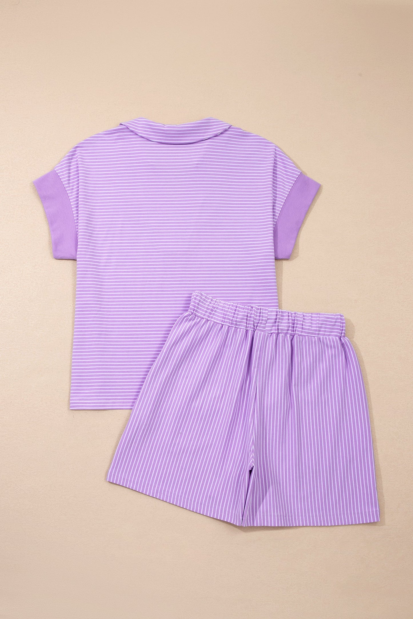 Stripe Dolman Sleeve Polo Shirt & Drawstring Shorts Set