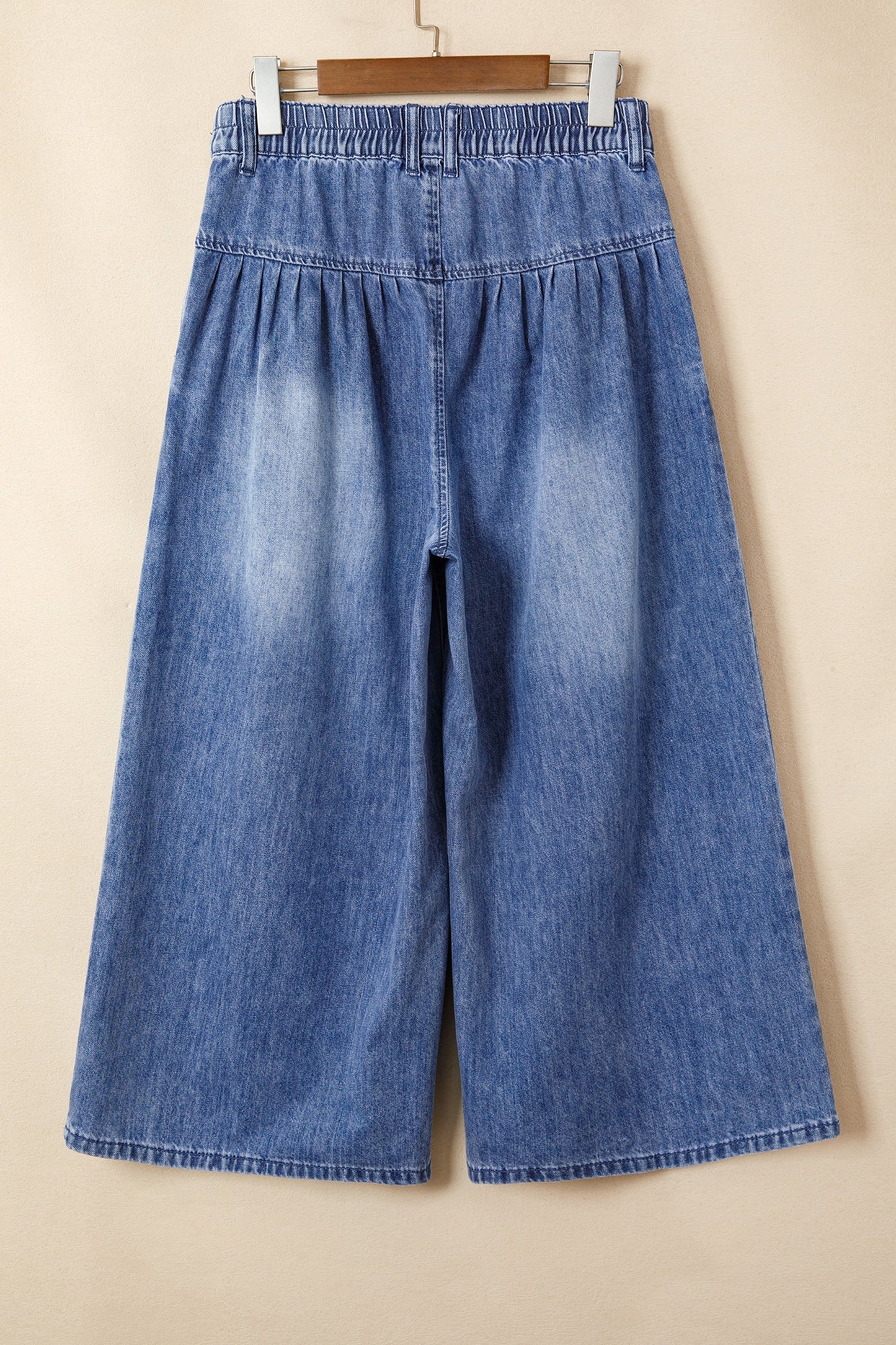 Denim Pleated High Rise Cropped Wide Leg Pants