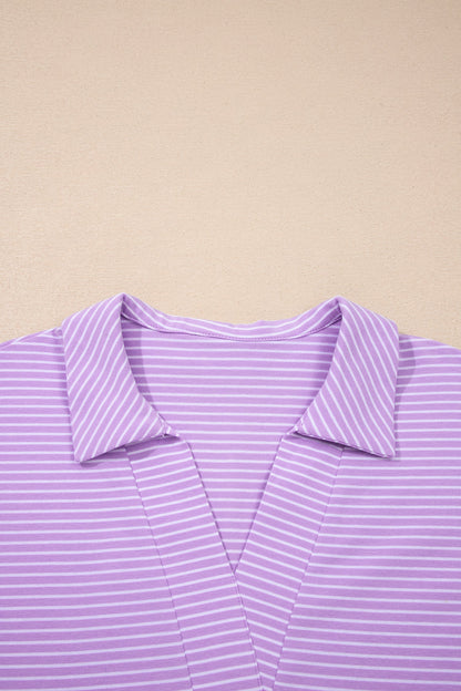 Stripe Dolman Sleeve Polo Shirt & Drawstring Shorts Set