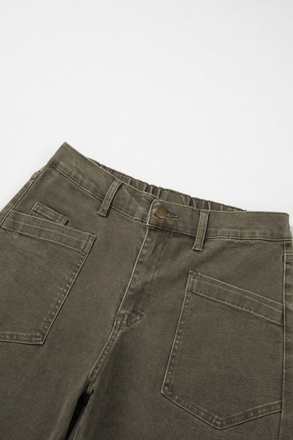 Solid Denim Square Patch Pocket Barrel Jeans