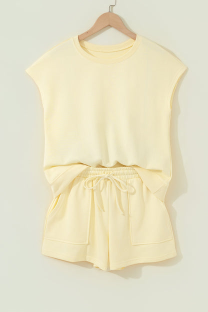 Solid Short Sleeve Tee & Drawstring Shorts Set