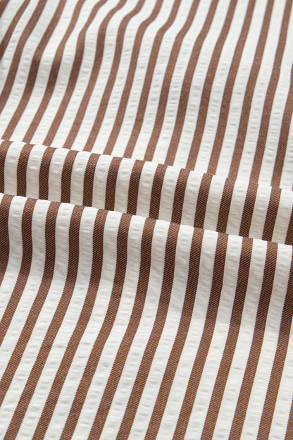 Stripe Tie Waist Puff Sleeve Mini Shirt Dress