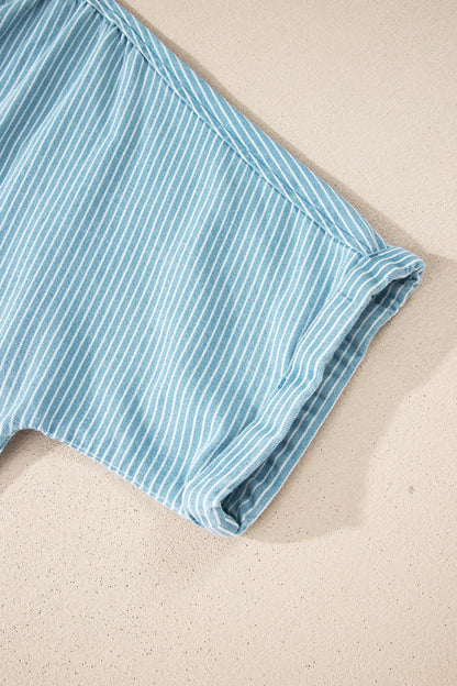 Stripe Cuffed Short Sleeve Button Up Shirt