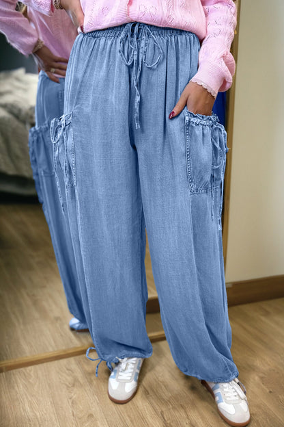 Denim Drawstring Pocket Elastic Waist Loose Pants