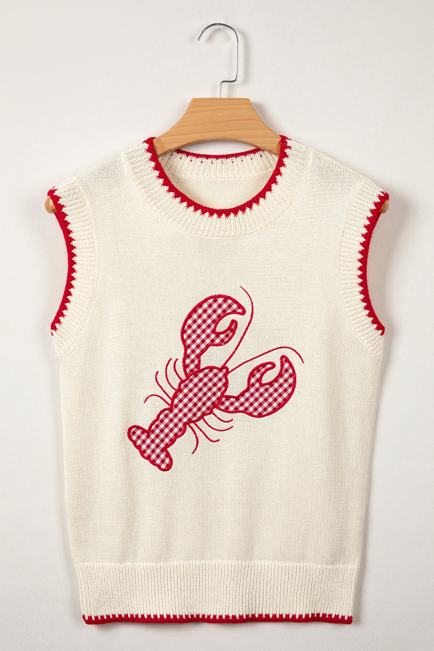 Gingham Plaid Crawfish Sleeveless Sweater Top