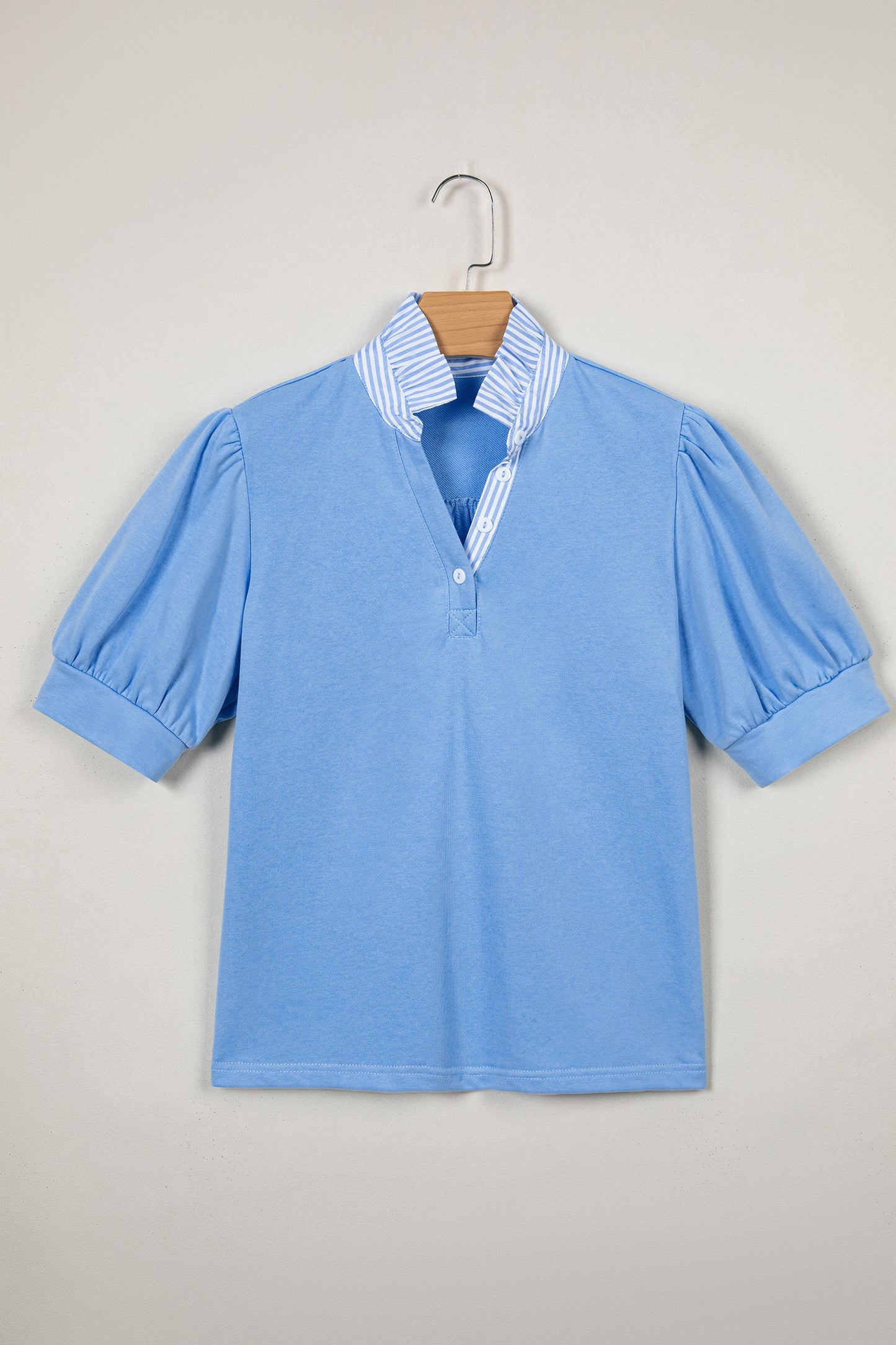 Stripe Frilled Collar Short Sleeve Blouse