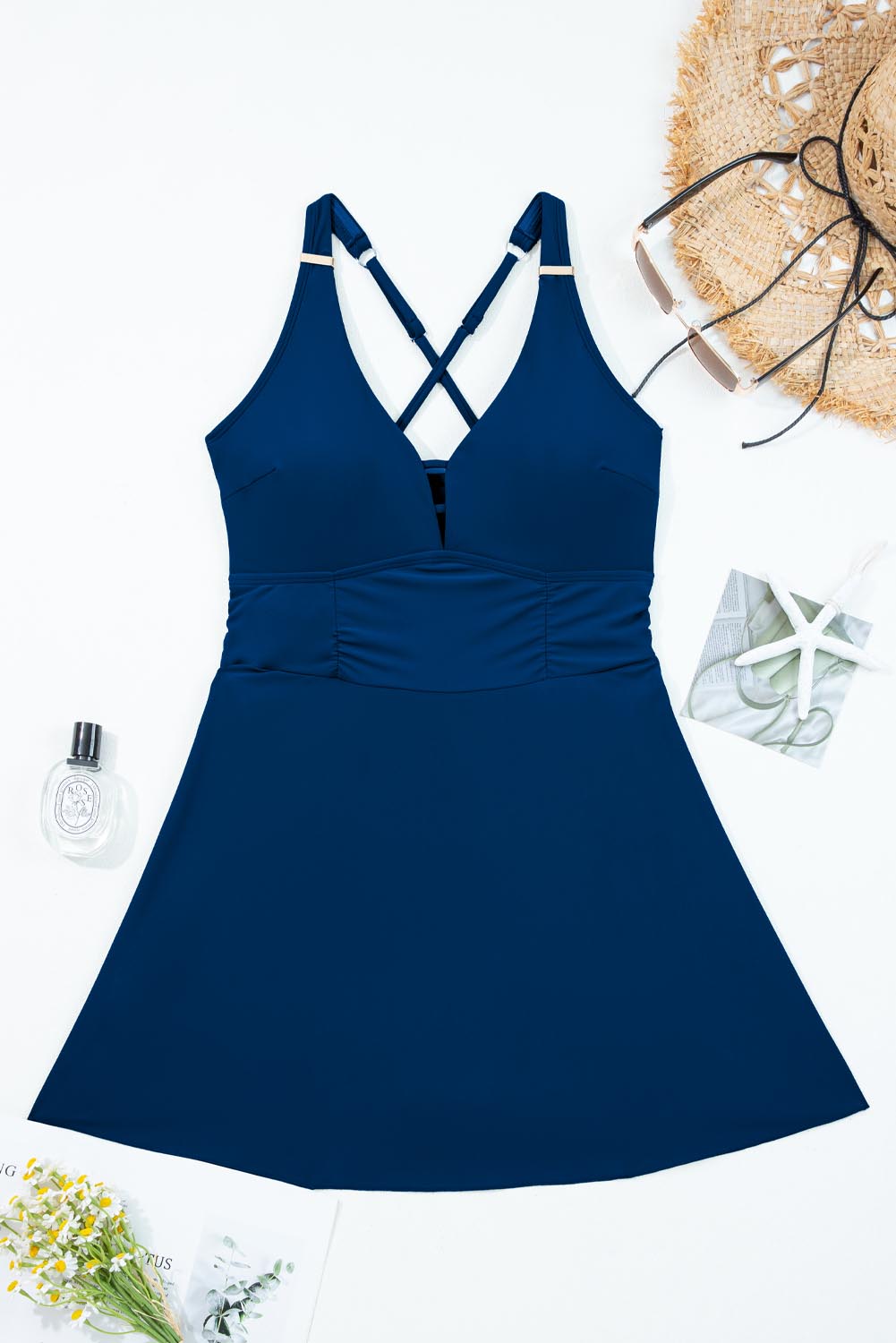 Crossed Straps One Piece Swim Dress