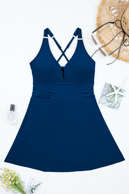 Crossed Straps One Piece Swim Dress