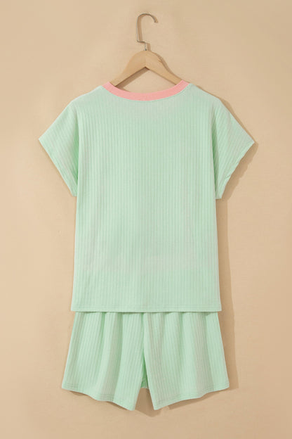 Colorblock Trim Ribbed Top & Shorts Set