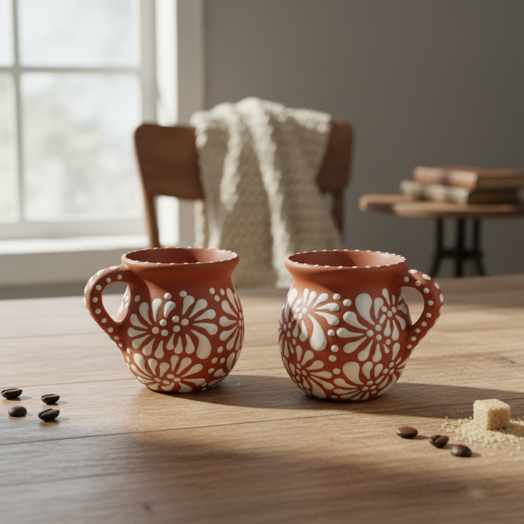 Terracotta Jarrito Mug | Handmade Mexican Relief Pottery Cup