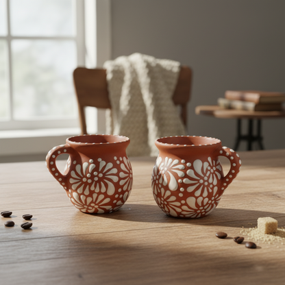 Terracotta Jarrito Mug | Handmade Mexican Relief Pottery Cup