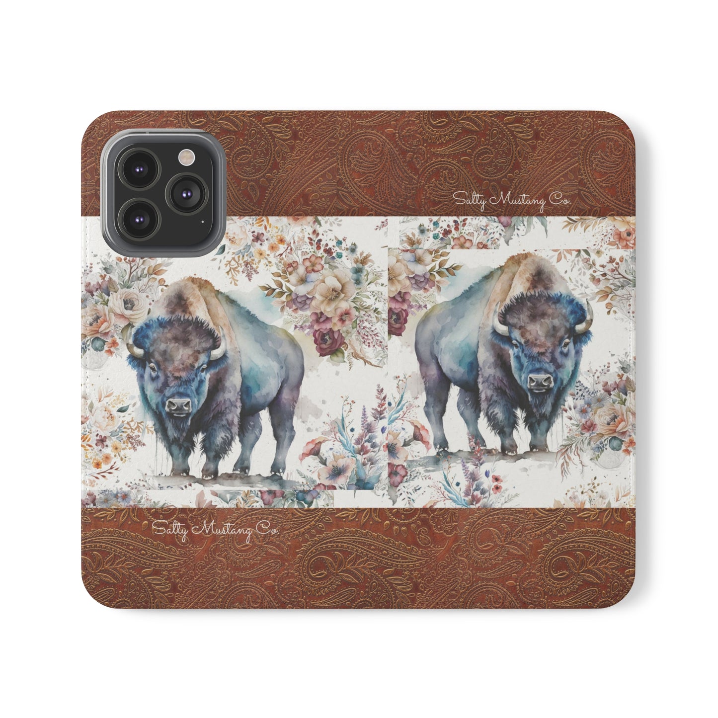 Buffalo Rose Leather Print iPhone Flip Cases