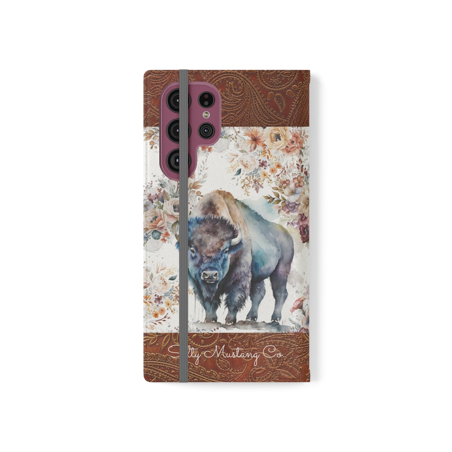 Buffalo Rose Leather Print Samsung Flip Cases