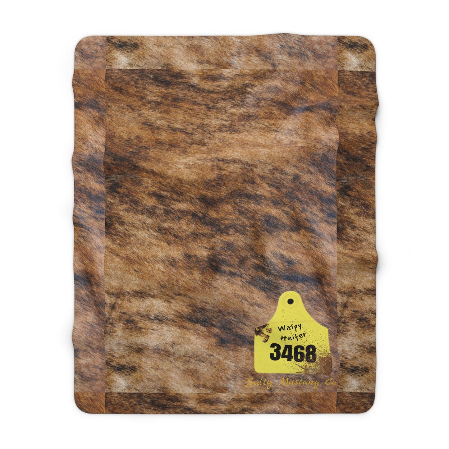 Ear Tag #3468 Waspy Heifer, Brindle Cow Print Sherpa Fleece Blanket