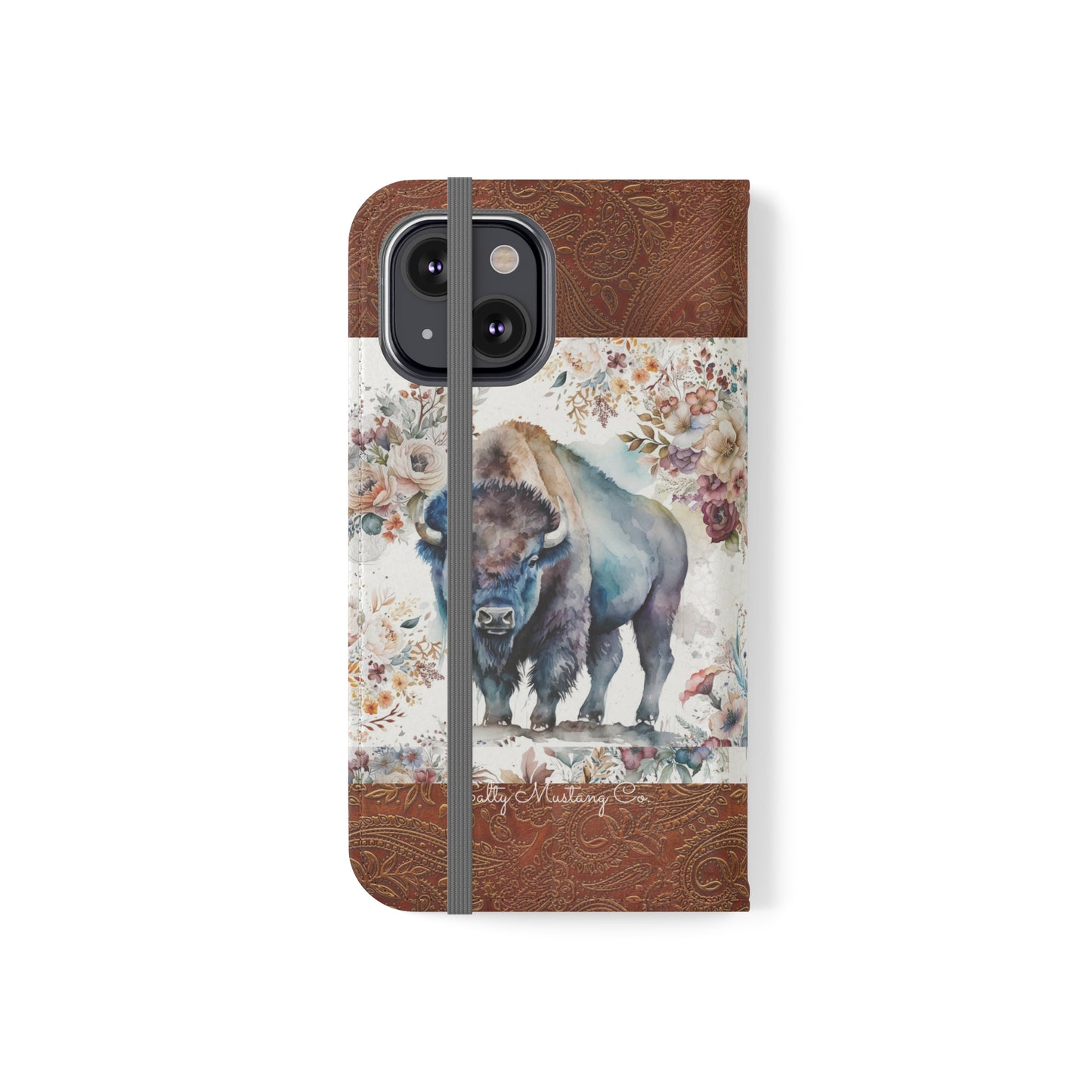 Buffalo Rose Leather Print iPhone Flip Cases