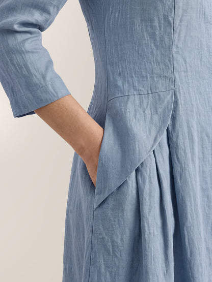 100% Linen Shell Button A Line Midi Dress ELIORA
