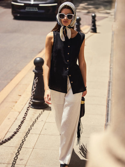 100% Linen Button-Down Tank Top ERIN
