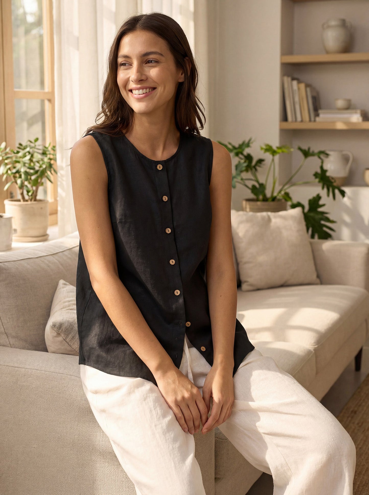 100% Linen Button-Down Tank Top ERIN