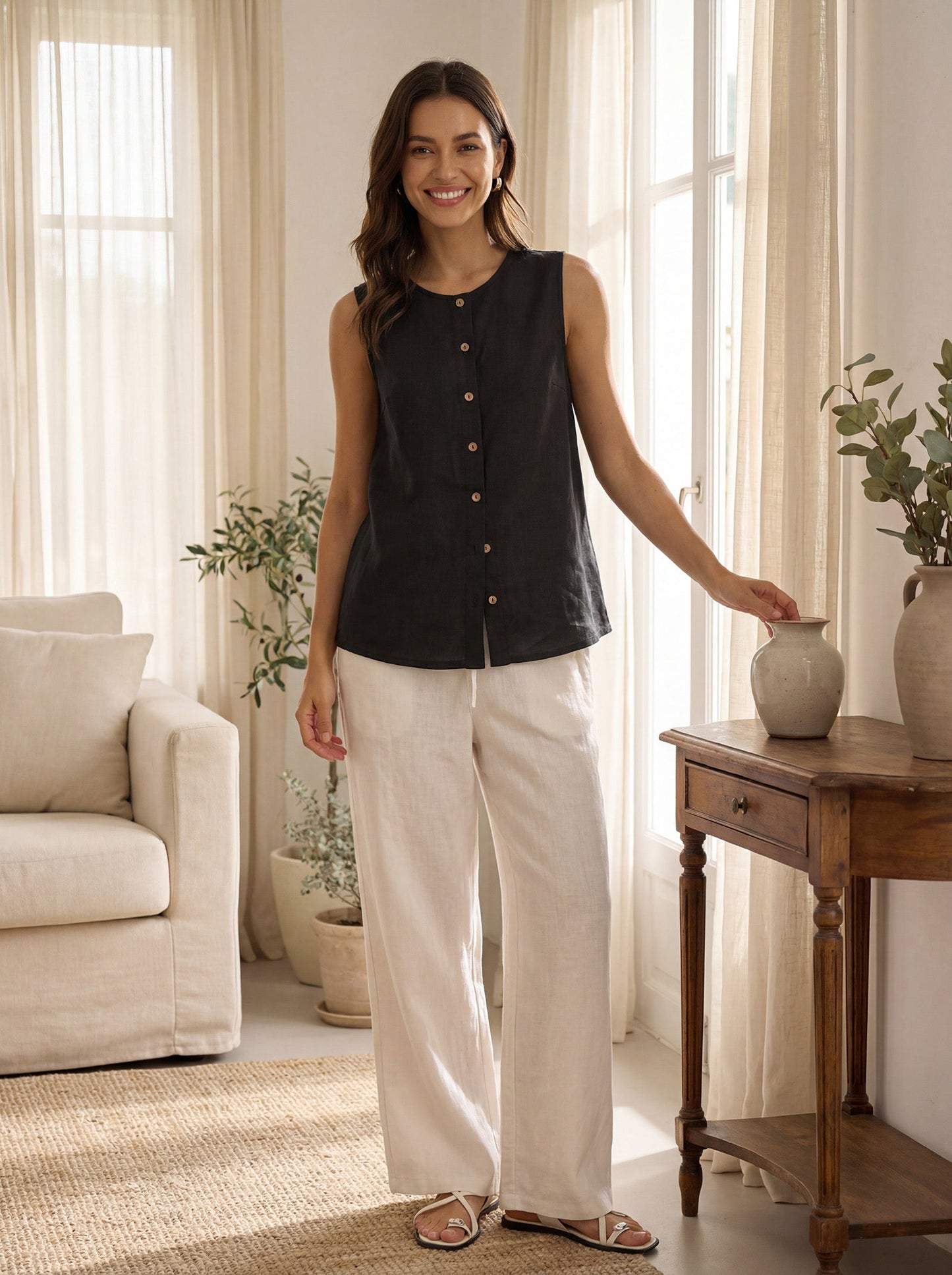 100% Linen Button-Down Tank Top ERIN