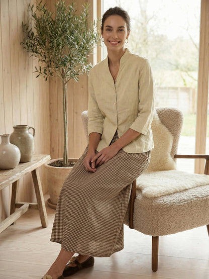 100% Linen Stand-Collar Half-Sleeve Fitted Jacket AMELIA