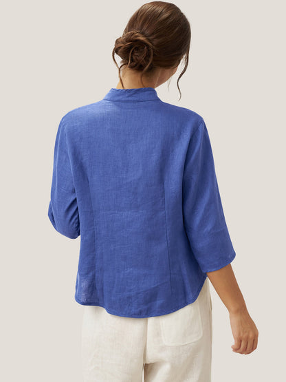 100% Linen Hand Button Fitted Jacket AMELIA