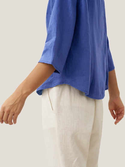 100% Linen Stand-Collar Half-Sleeve Fitted Jacket AMELIA