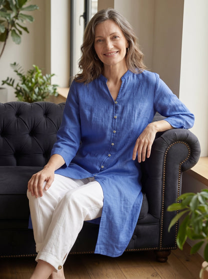 100% Linen Hand Button Long Top DILLON