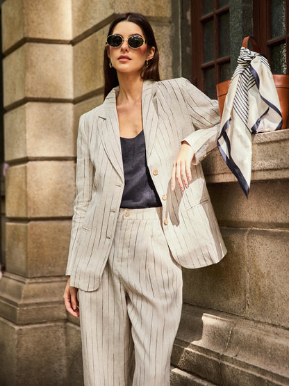 100% Linen Sketch Stripe Straight-Leg Pants ELOISE