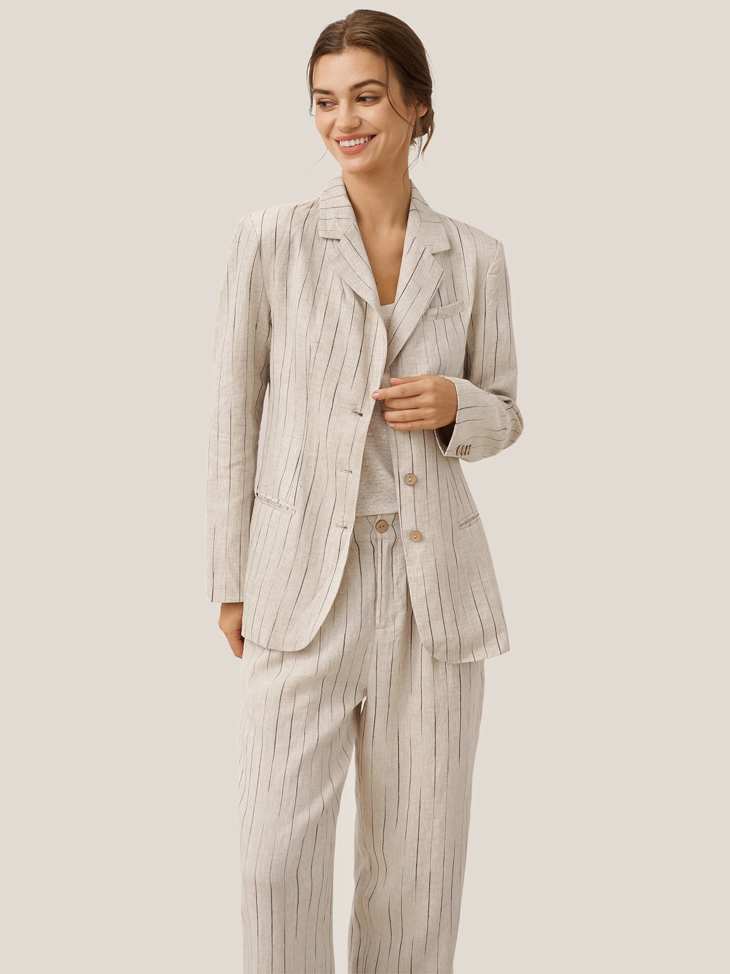 100% Linen Sketch Stripe Straight-Leg Pants ELOISE