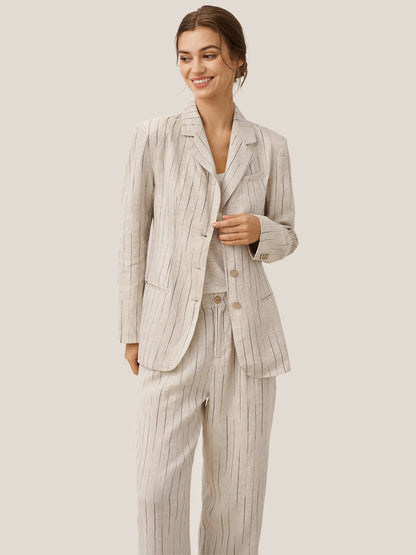 100% Linen Sketch Stripe Straight-Leg Pants ELOISE