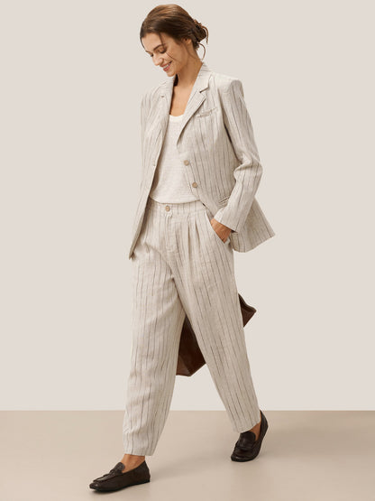 100% Linen Sketch Stripe Straight-Leg Pants ELOISE