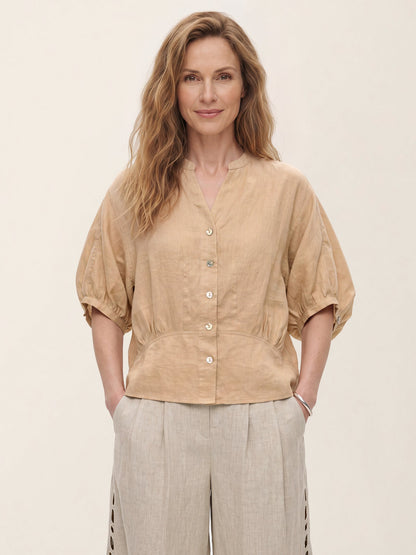 100% Linen Batwing Sleeve Peplum Shirt MIRELLA