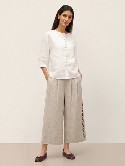 100% Linen Button-Front Drop Shoulder Shirt EASTER