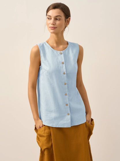 100% Linen Button-Down Tank Top ERIN