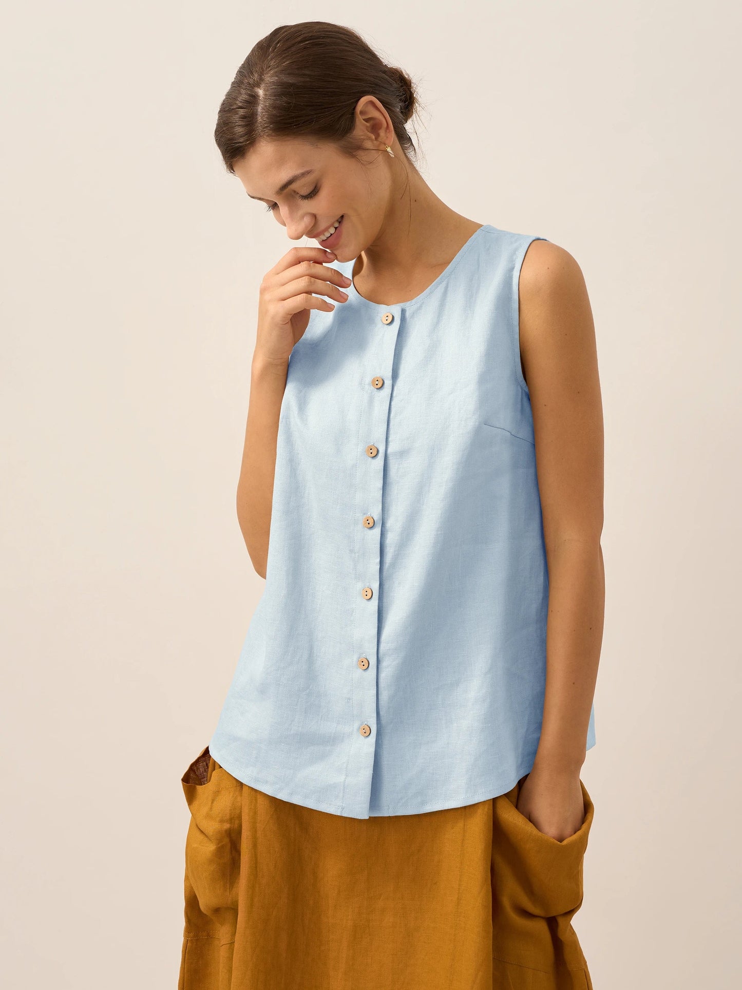 100% Linen Button-Down Tank Top ERIN