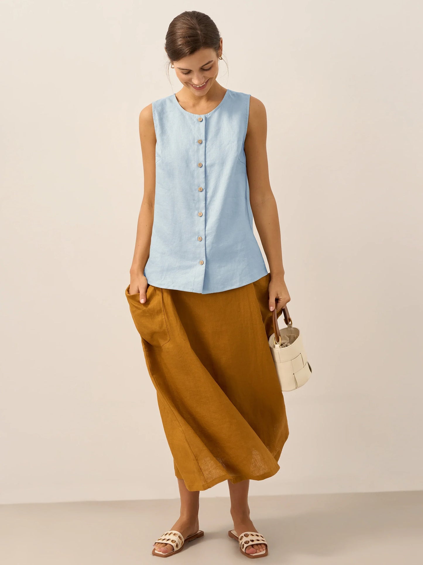 100% Linen Button-Down Tank Top ERIN