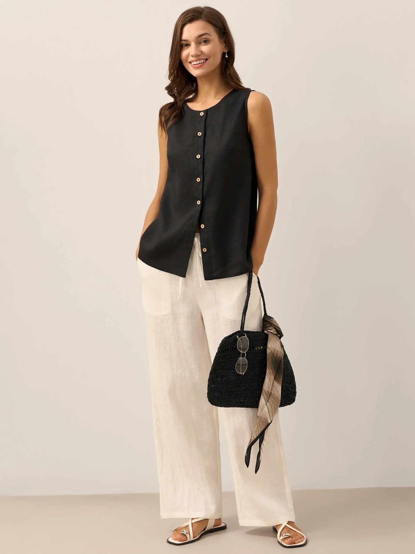 100% Linen Button-Down Tank Top ERIN