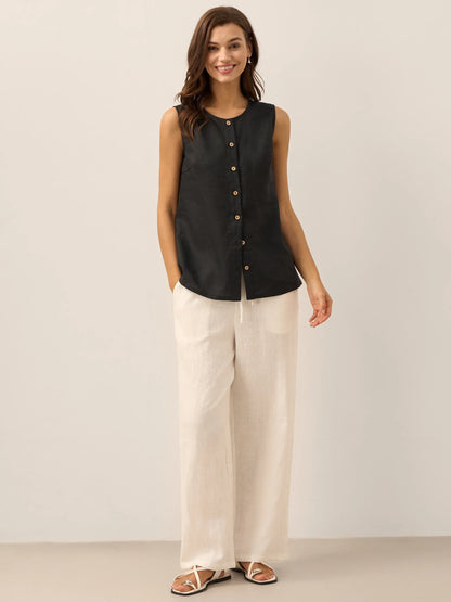100% Linen Button-Down Tank Top ERIN