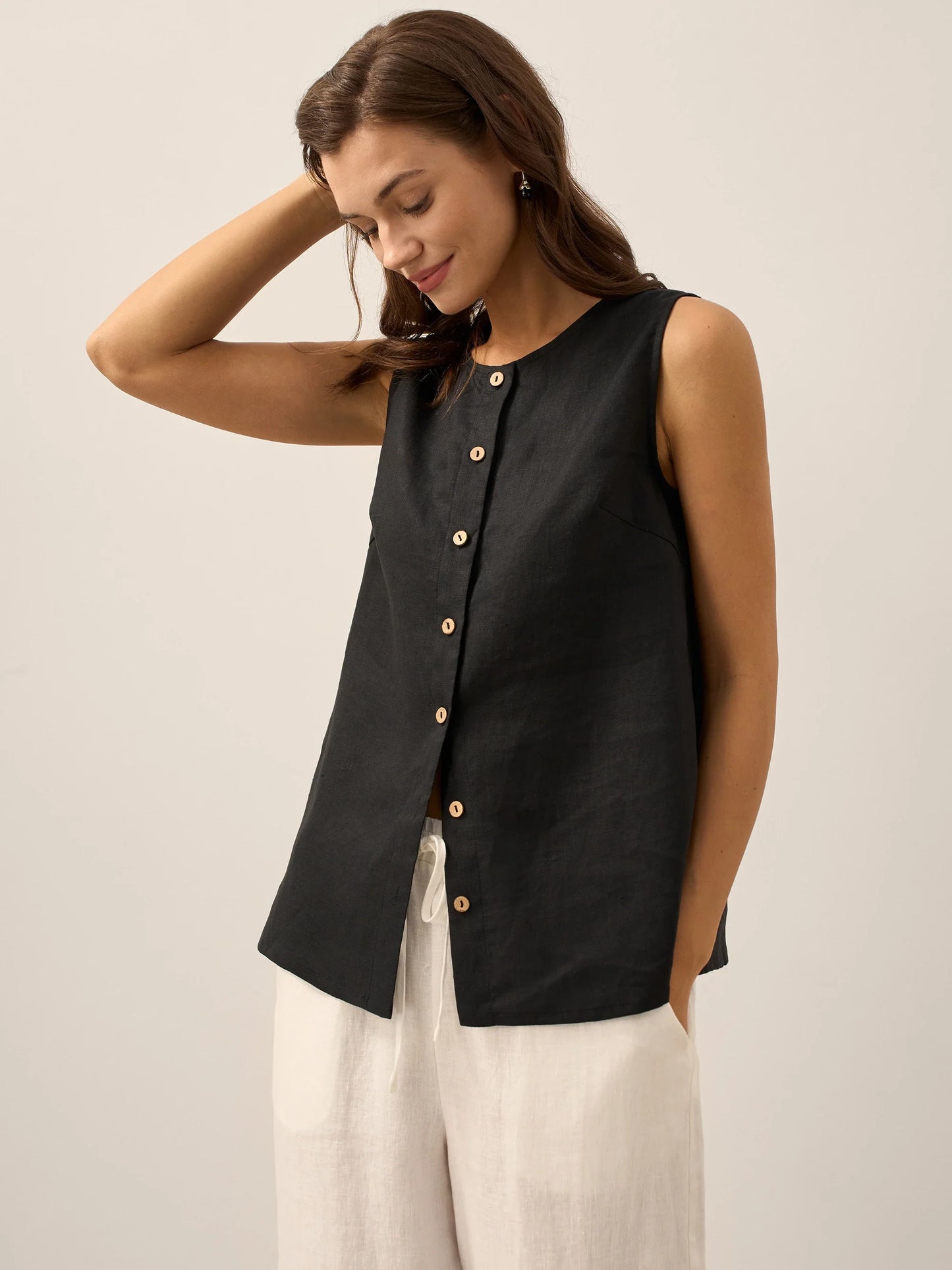100% Linen Button-Down Tank Top ERIN