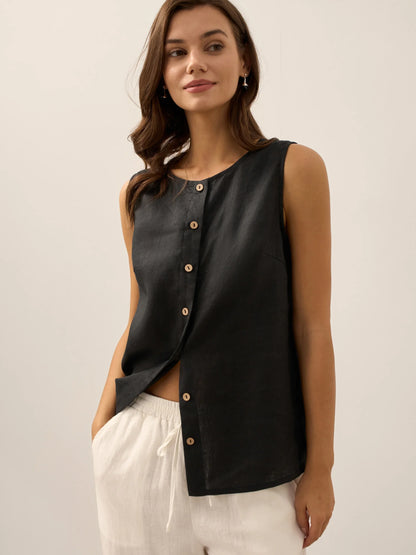 100% Linen Button-Down Tank Top ERIN