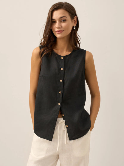 100% Linen Button-Down Tank Top ERIN