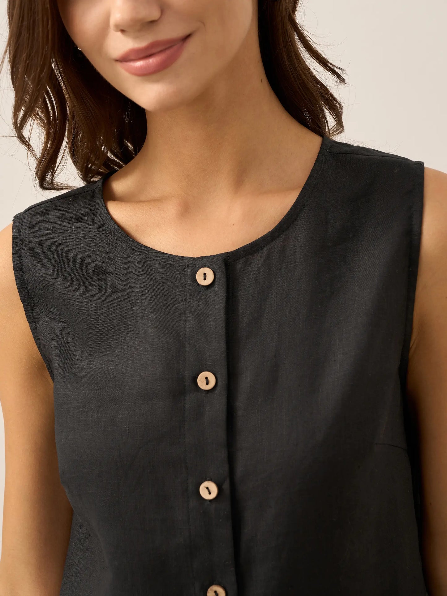 100% Linen Button-Down Tank Top ERIN