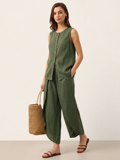 100% Linen Button-Down Tank Top ERIN
