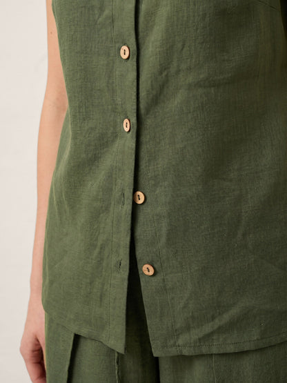 100% Linen Button-Down Tank Top ERIN