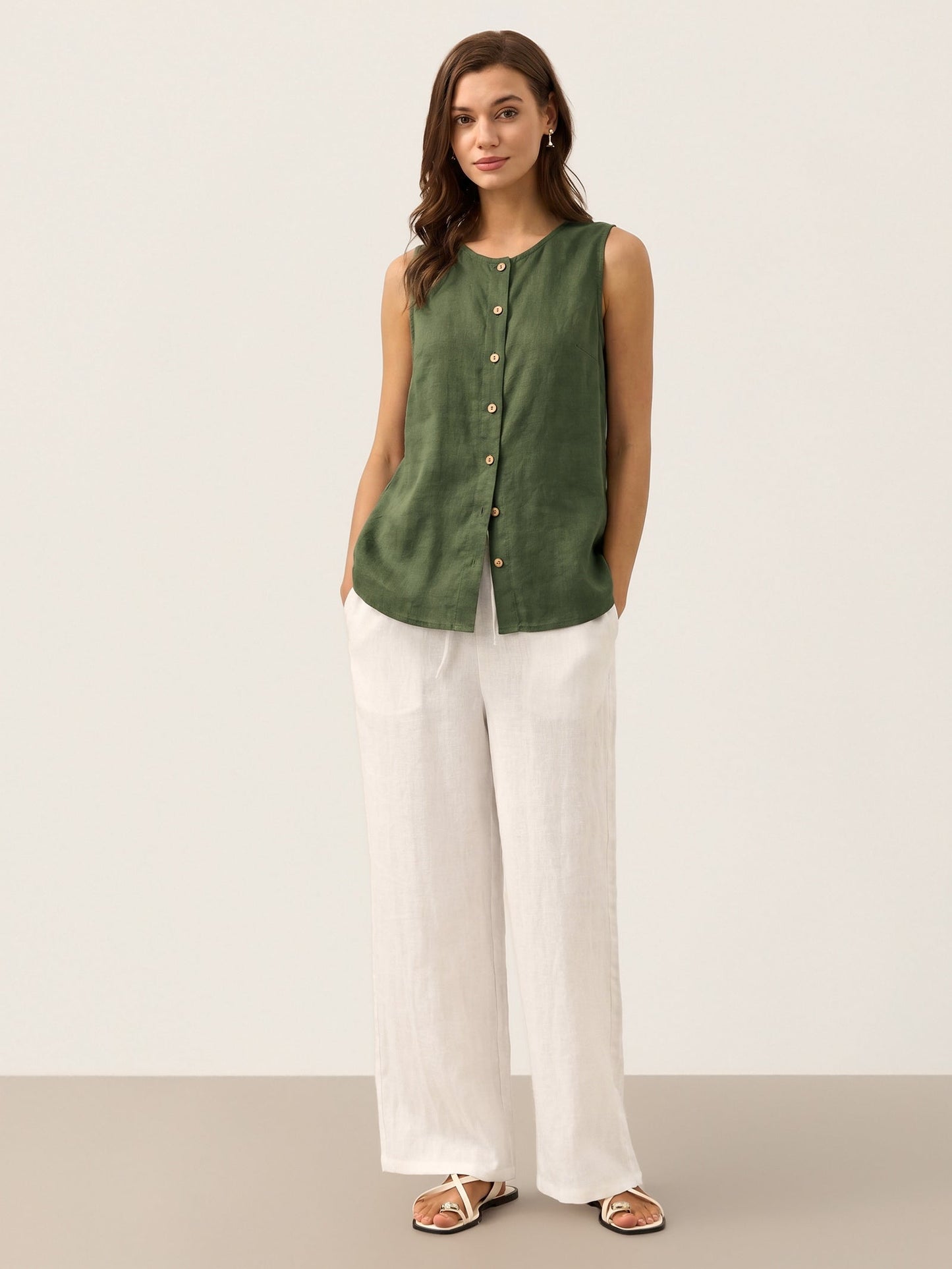 100% Linen Button-Down Tank Top ERIN