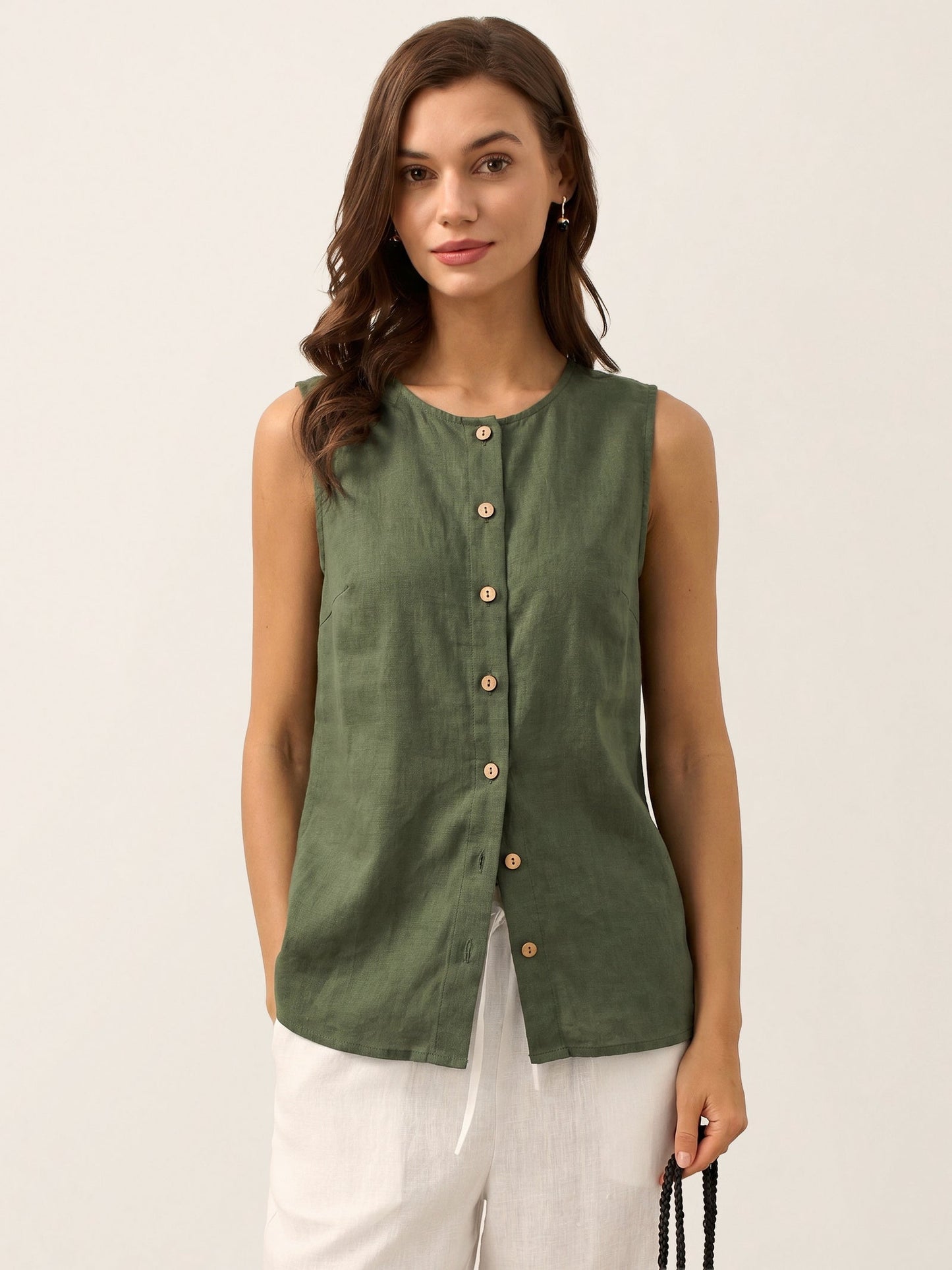 100% Linen Button-Down Tank Top ERIN