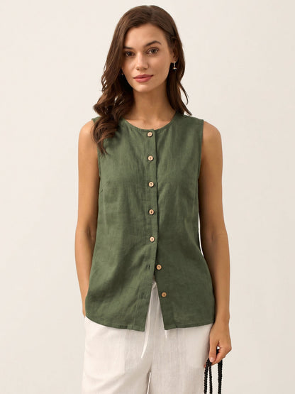 100% Linen Button-Down Tank Top ERIN