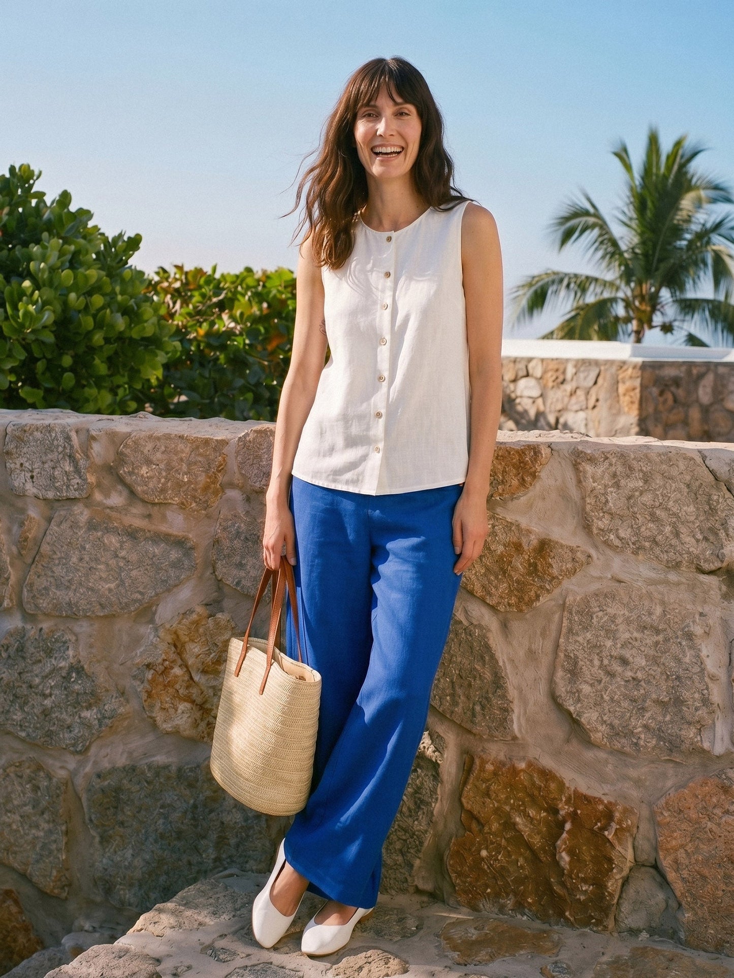100% Linen Button-Down Tank Top ERIN