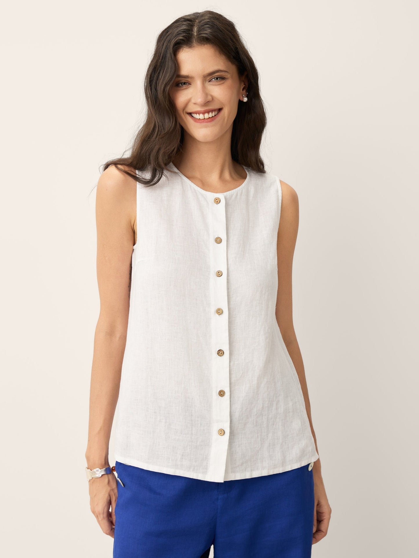 100% Linen Button-Down Tank Top ERIN